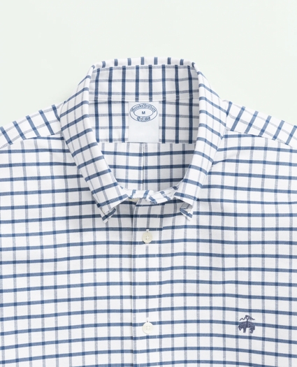 Stretch Cotton Non-Iron Oxford Polo Button Down Collar, Windowpane Shirt, image 4