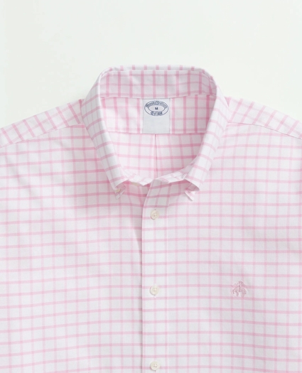 Stretch Cotton Non-Iron Oxford Polo Button Down Collar, Windowpane Shirt, image 2