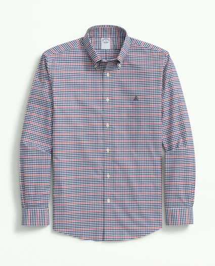 Stretch Non-Iron Oxford Polo Button-Down Collar, Gingham Shirt, image 1