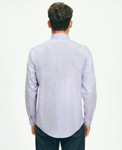 Stretch Cotton Non-Iron Oxford Polo Button Down Collar, Checked Shirt, image 2
