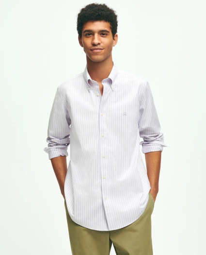 Stretch  Cotton Non-Iron Oxford Polo Button Down Collar, Striped Shirt, image 1