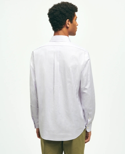 Stretch  Cotton Non-Iron Oxford Polo Button Down Collar, Striped Shirt, image 3