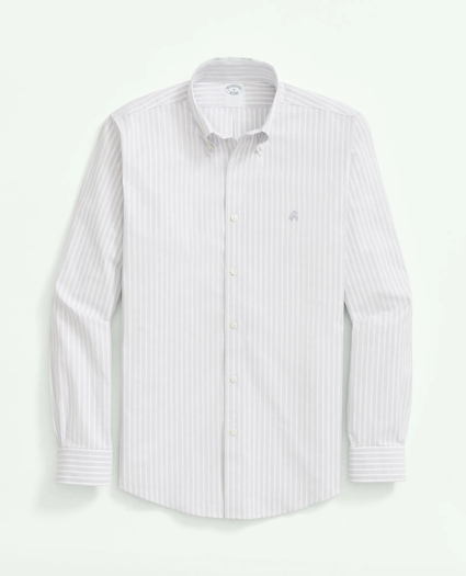 Stretch  Cotton Non-Iron Oxford Polo Button Down Collar, Striped Shirt, image 2
