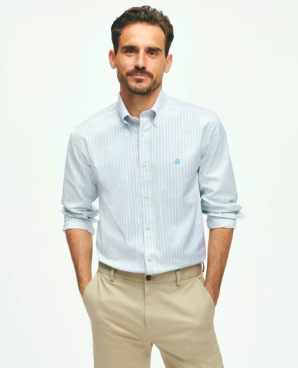 Stretch  Cotton Non-Iron Oxford Polo Button Down Collar, Striped Shirt, image 1