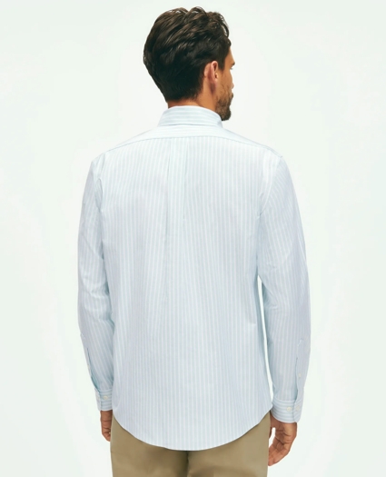 Stretch  Cotton Non-Iron Oxford Polo Button Down Collar, Striped Shirt, image 2