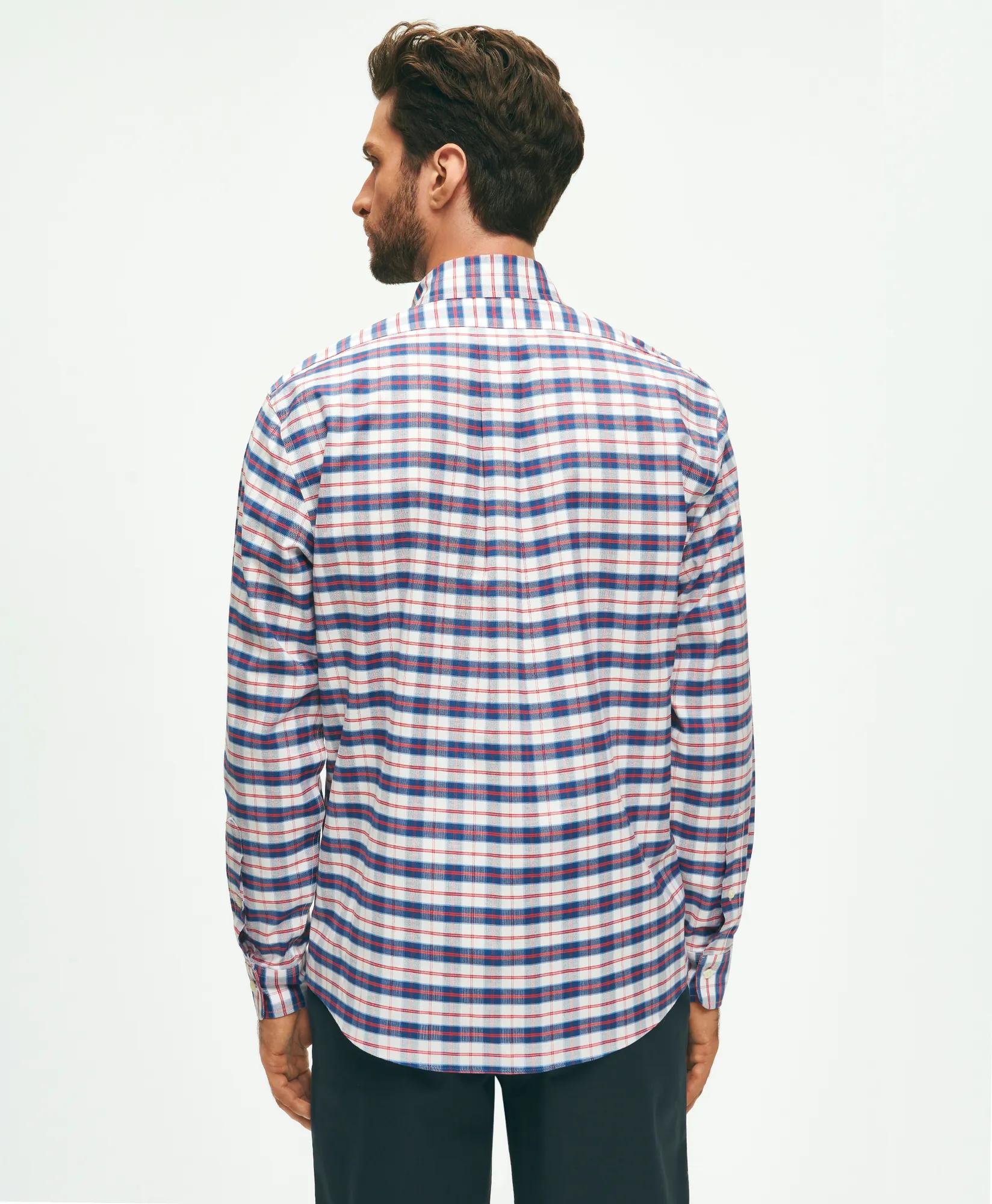 Stretch Non-Iron Oxford Polo Button-Down Collar, Checked Shirt