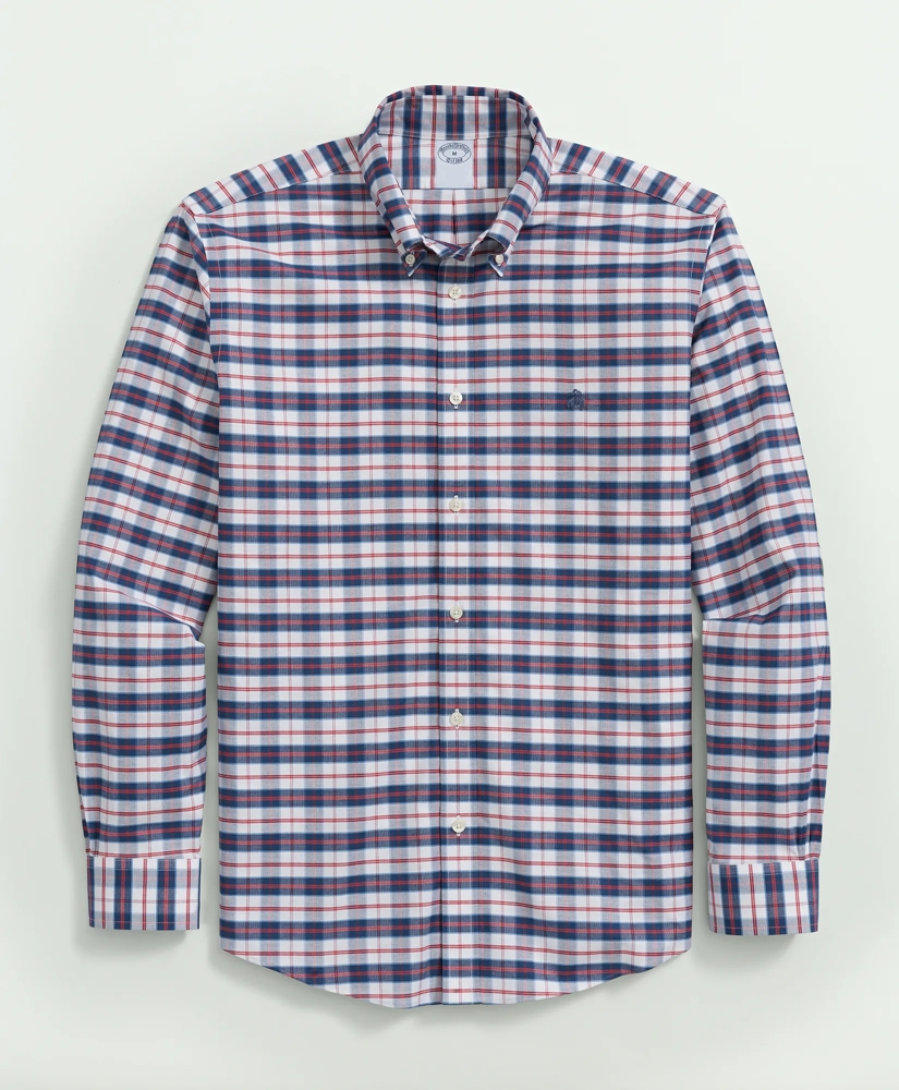 Stretch Non-Iron Oxford Polo Button-Down Collar, Checked Shirt, image 3