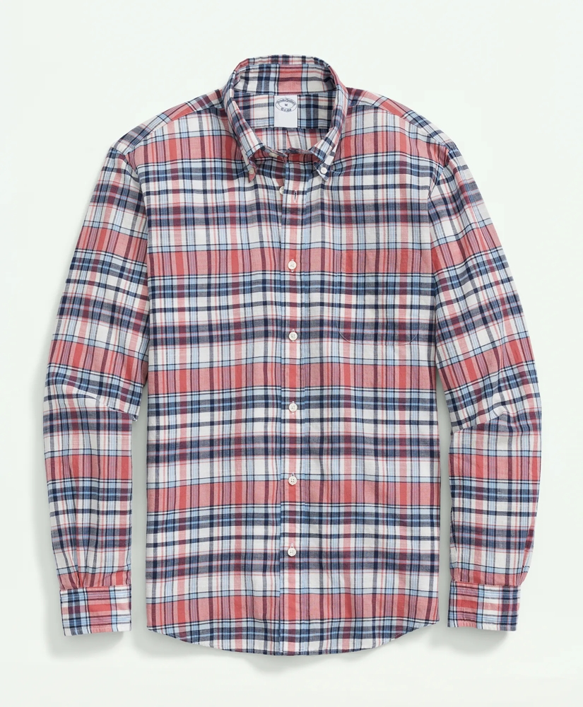 Washed Cotton Madras Button-Down Collar Sport Shirt, image 1