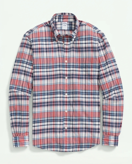 Washed Cotton Madras Button-Down Collar Sport Shirt, image 1