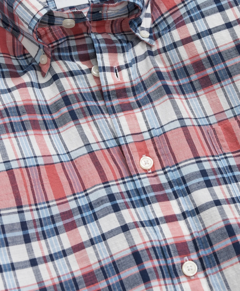 Washed Cotton Madras Button-Down Collar Sport Shirt, image 3