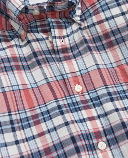 Washed Cotton Madras Button-Down Collar Sport Shirt, image 3