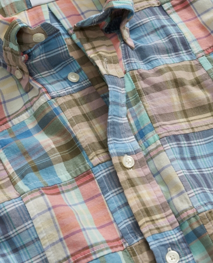 Cotton Madras Short Sleeve Button-Down Collar Sport Shirt, image 2