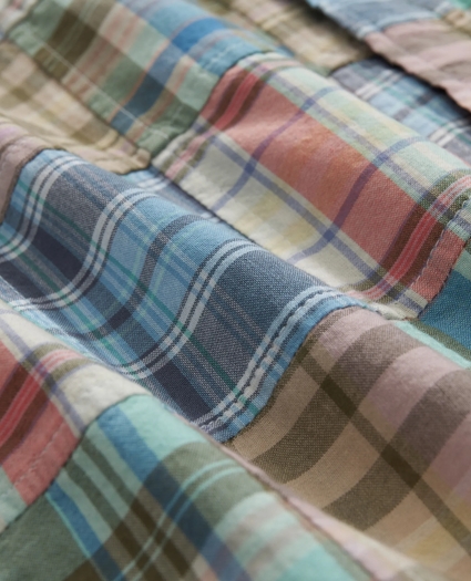 Cotton Madras Short Sleeve Button-Down Collar Sport Shirt, image 3