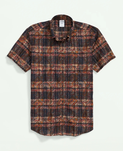 Cotton Madras Short Sleeve Button-Down Collar Sport Shirt, image 1