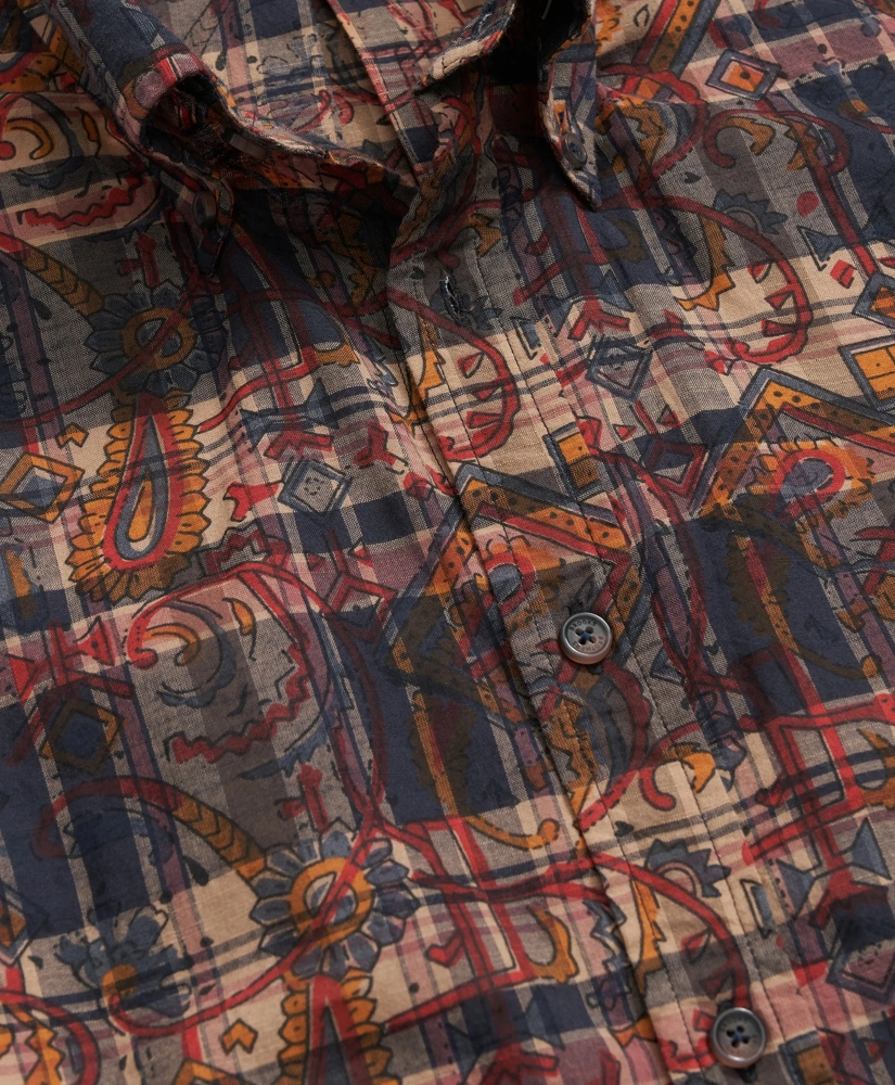 Cotton Madras Short Sleeve Button-Down Collar Sport Shirt, image 4