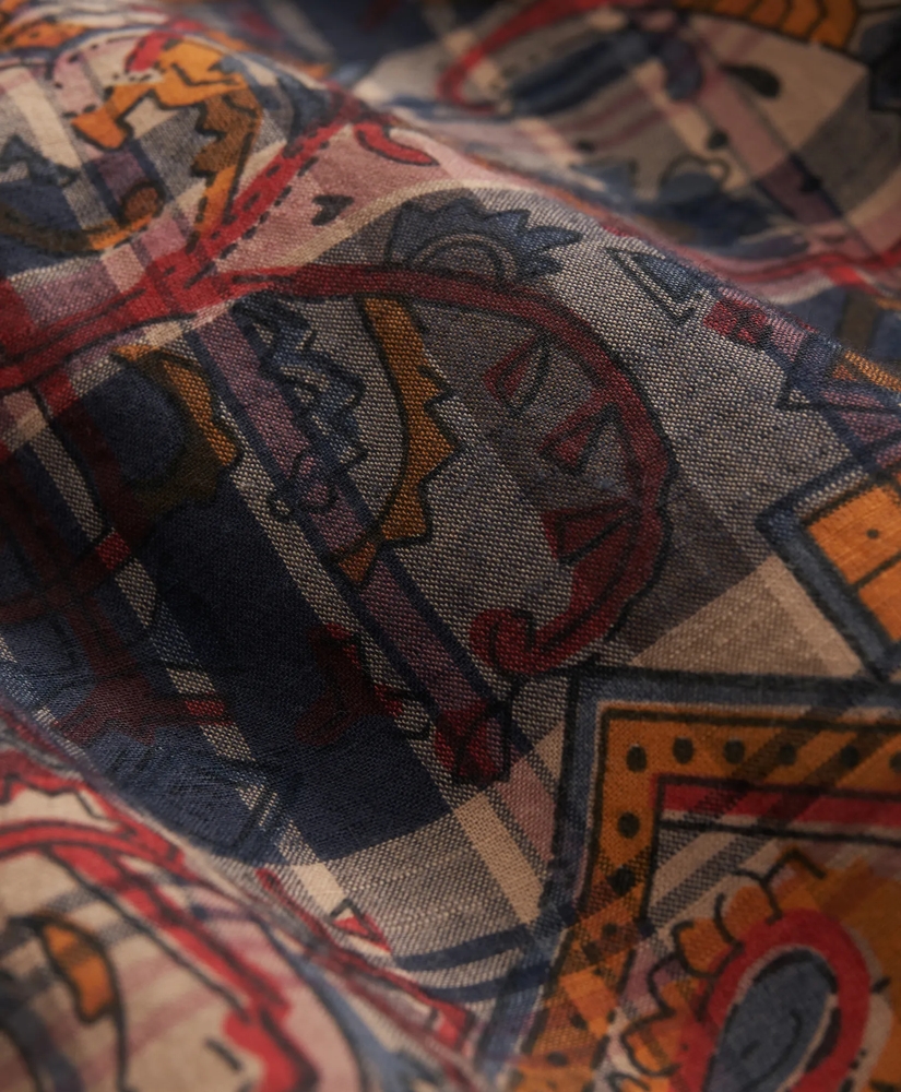Cotton Madras Short Sleeve Button-Down Collar Sport Shirt, image 5