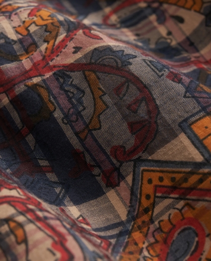 Cotton Madras Short Sleeve Button-Down Collar Sport Shirt, image 5