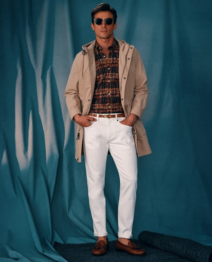 Cotton Madras Short Sleeve Button-Down Collar Sport Shirt, image 3