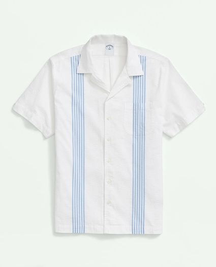 Cotton Short Sleeve Camp Collar Shirt In Seersucker Stripe, image 1