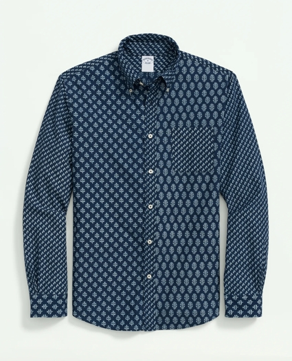 Fun Patterned Sport Shirt in Indigo-Dyed Cotton, image 1