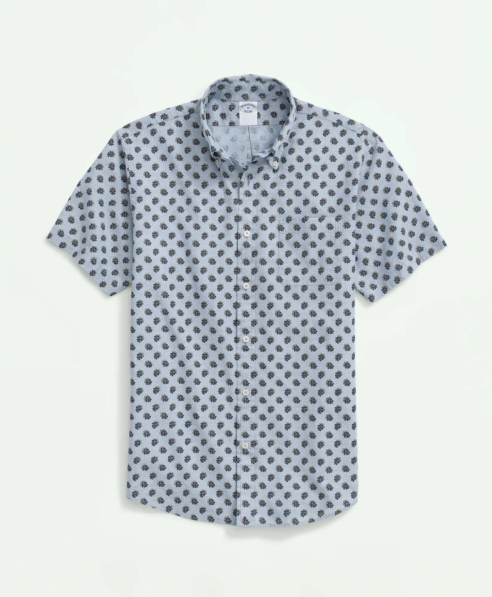 Short Sleeve Shirt In Linen-Cotton Floral Print
