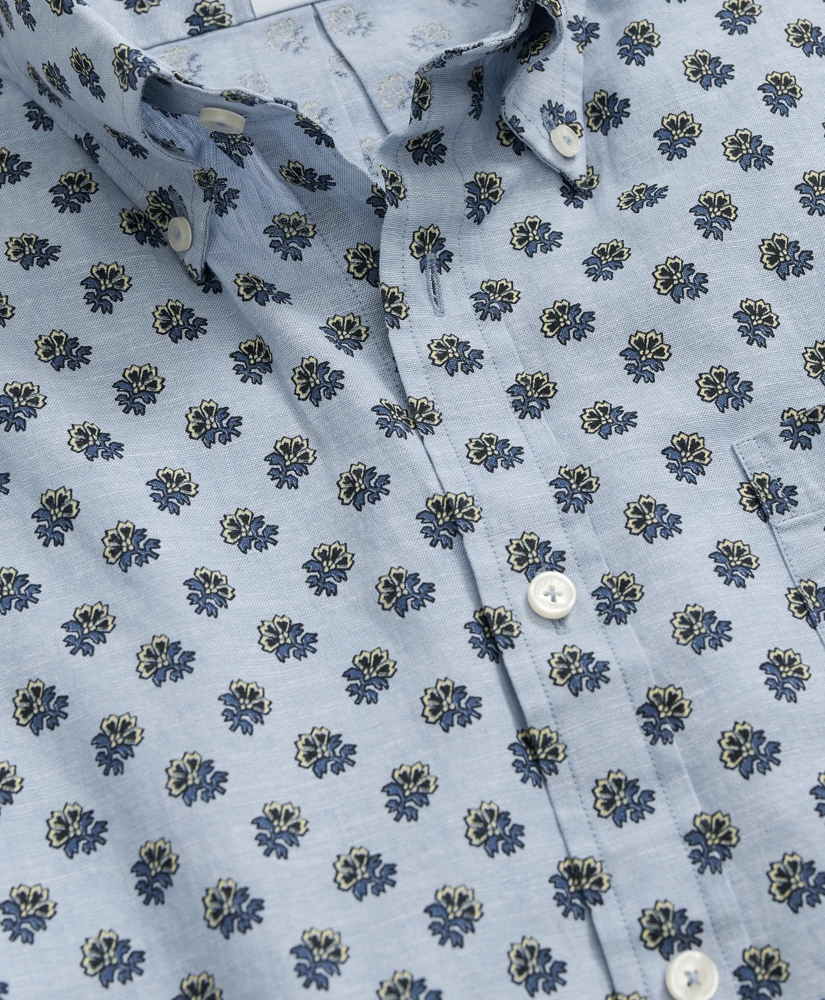 Short Sleeve Shirt In Linen-Cotton Floral Print, image 2