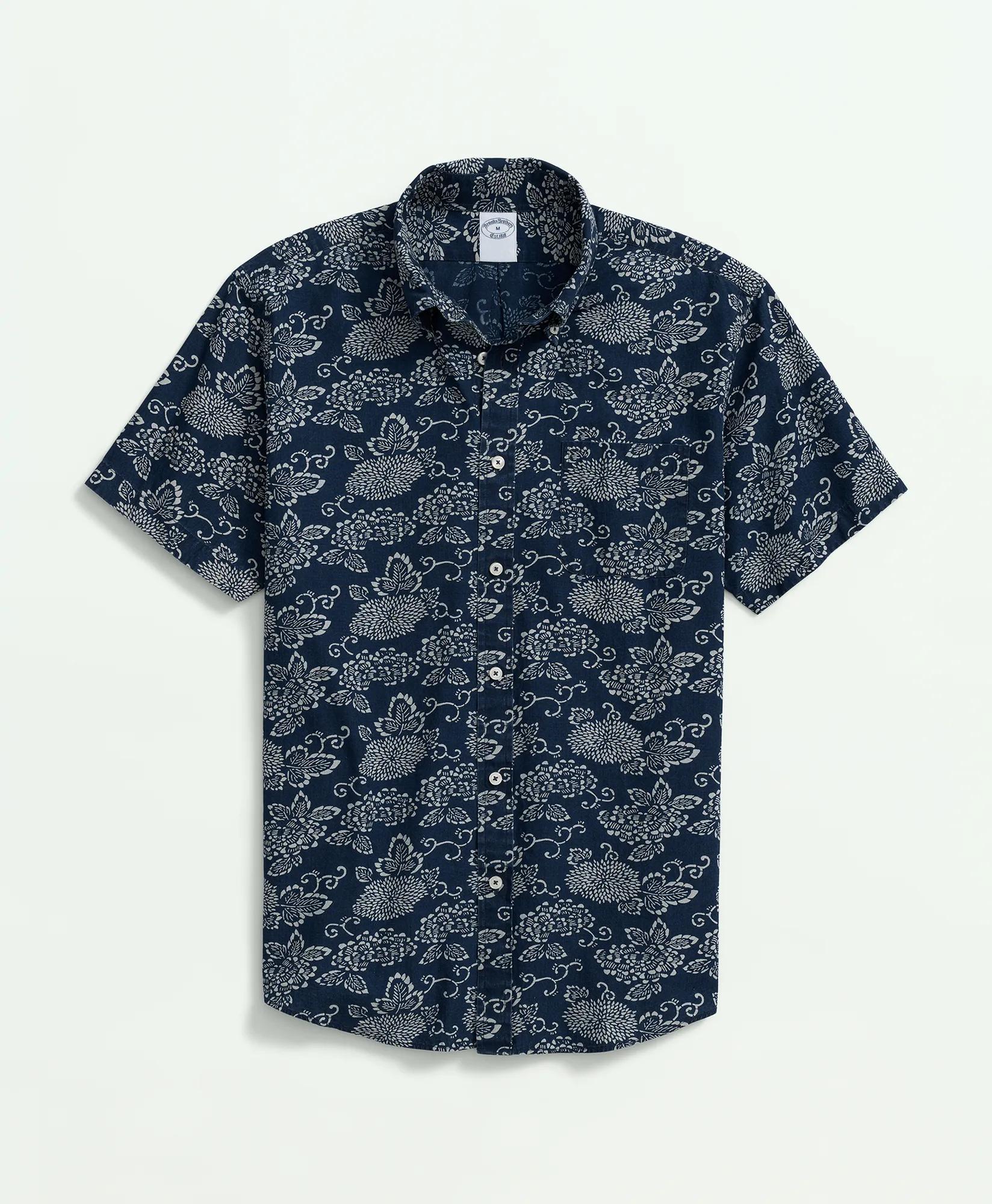 Signature Indigo Print Short Sleeve Sport Shirt in Indigo-Dyed Cotton