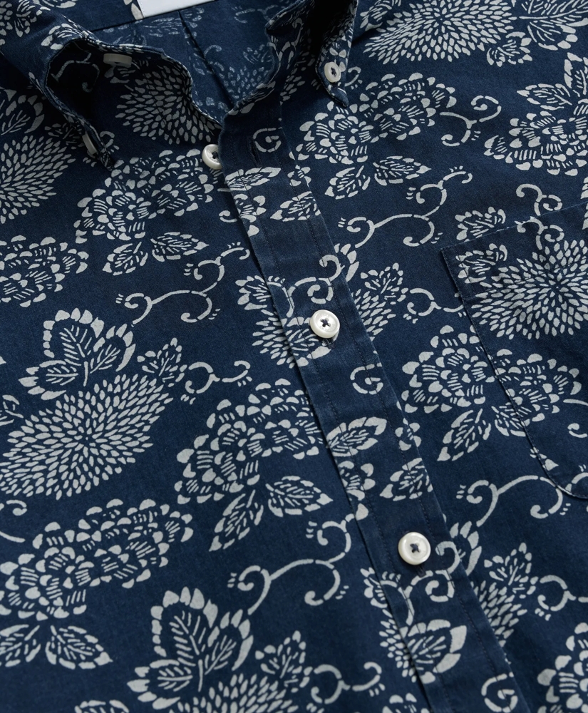 Signature Indigo Print Short Sleeve Sport Shirt in Indigo-Dyed Cotton, image 2