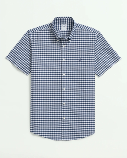 Stretch  Cotton Non-Iron Oxford Polo Button Down Collar, Gingham Short-Sleeve Shirt, image 1