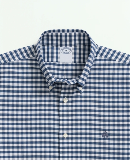 Stretch  Cotton Non-Iron Oxford Polo Button Down Collar, Gingham Short-Sleeve Shirt, image 2