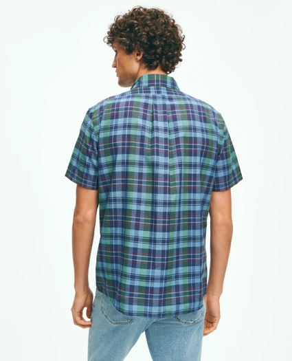 Washed Cotton Madras Short Sleeve Button-Down Collar Sport Shirt, image 4