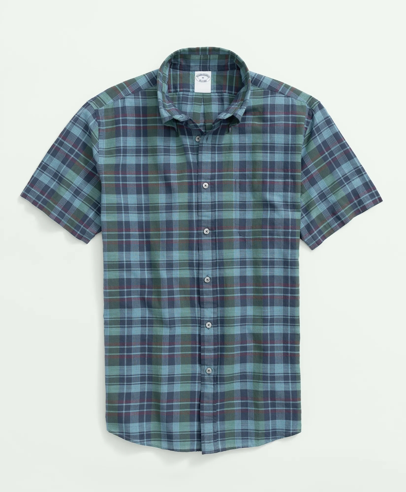 Washed Cotton Madras Short Sleeve Button-Down Collar Sport Shirt, image 2
