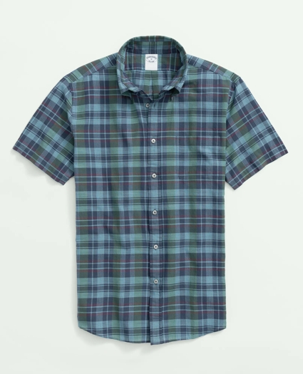 Washed Cotton Madras Short Sleeve Button-Down Collar Sport Shirt, image 2