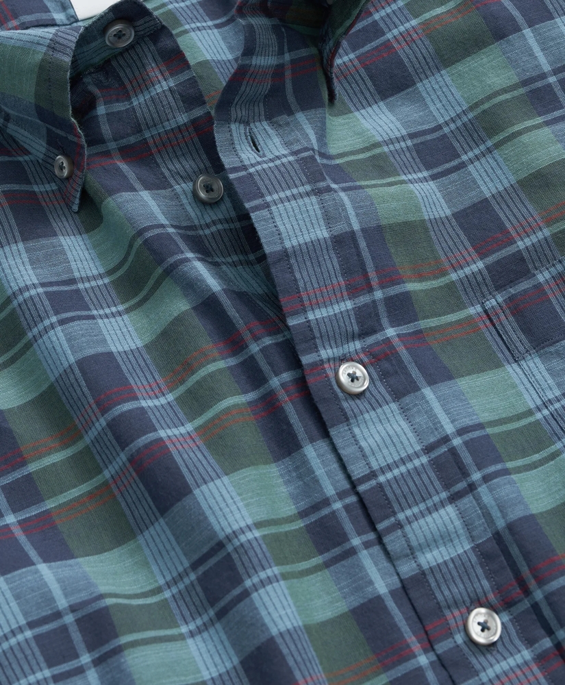 Washed Cotton Madras Short Sleeve Button-Down Collar Sport Shirt, image 3