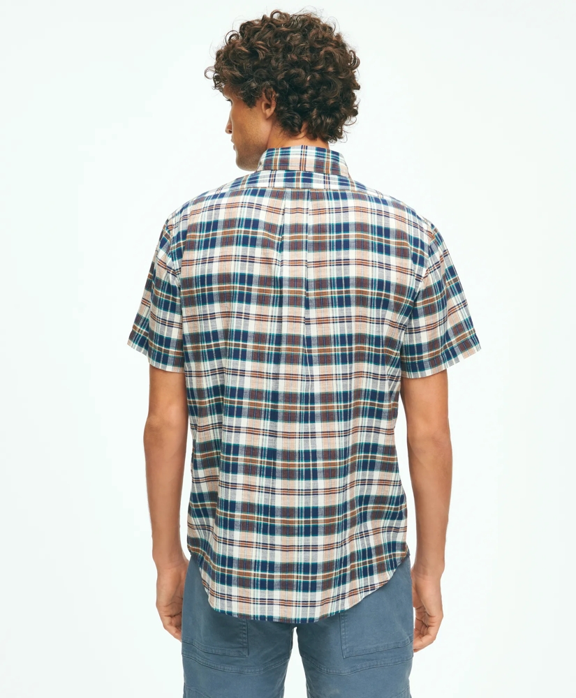 Washed Cotton Madras Short Sleeve Button-Down Collar Sport Shirt, image 4
