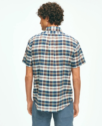 Washed Cotton Madras Short Sleeve Button-Down Collar Sport Shirt, image 4