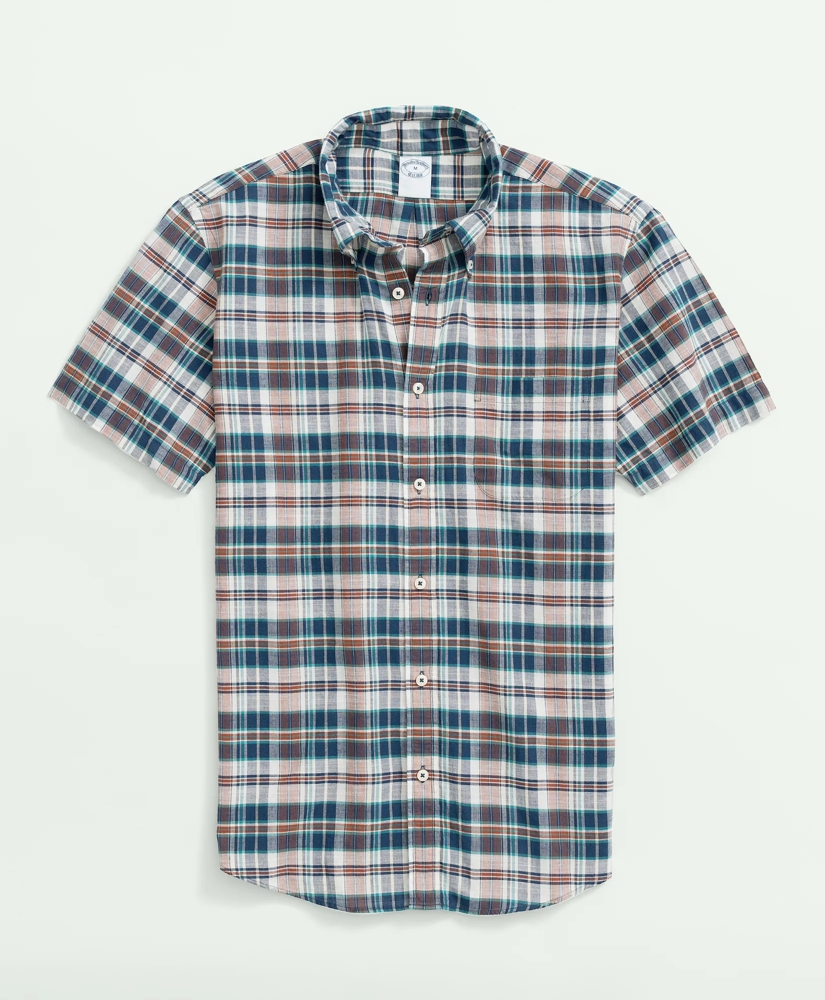 Washed Cotton Madras Short Sleeve Button-Down Collar Sport Shirt, image 2