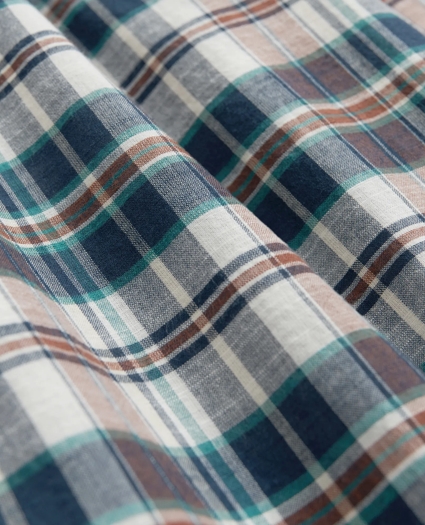 Washed Cotton Madras Short Sleeve Button-Down Collar Sport Shirt, image 5