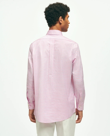 Stretch Cotton Non-Iron Oxford Polo Button Down Collar, Checked Shirt, image 3
