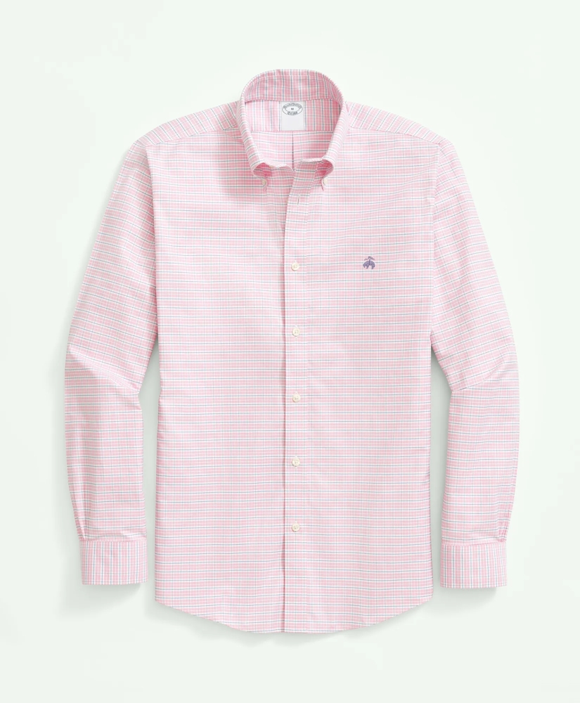 Stretch Cotton Non-Iron Oxford Polo Button Down Collar, Checked Shirt, image 2