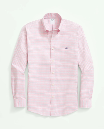 Stretch Cotton Non-Iron Oxford Polo Button Down Collar, Checked Shirt, image 2