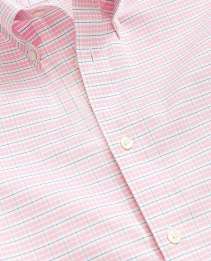 Stretch Cotton Non-Iron Oxford Polo Button Down Collar, Checked Shirt, image 4