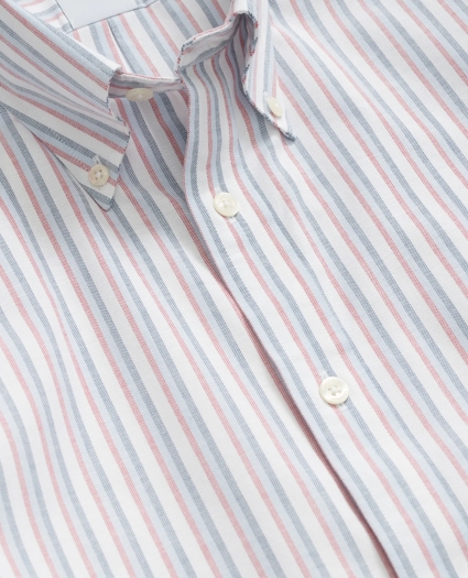 Stretch Cotton Non-Iron Oxford Polo Button Down Collar, Triple Stripe Shirt, image 2