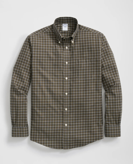 Stretch Supima® Cotton Non-Iron Twill Polo Button Down Collar Windowpane Shirt, image 1