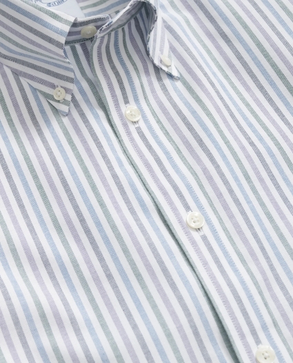 Stretch Cotton Non-Iron Oxford Polo Button Down Collar Multi Striped Shirt, image 2