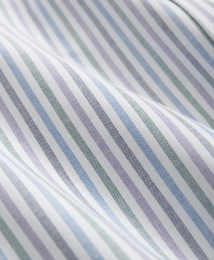 Stretch Cotton Non-Iron Oxford Polo Button Down Collar Multi Striped Shirt, image 3