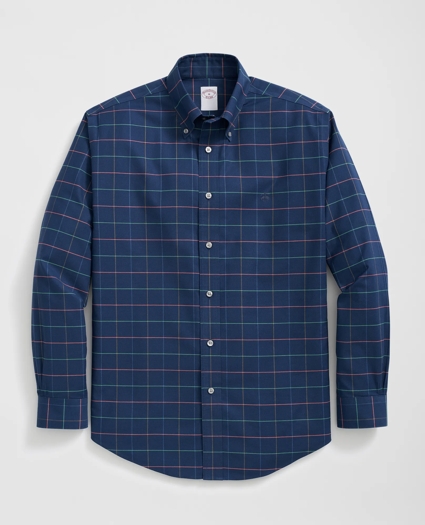 Stretch Cotton Non-Iron Oxford Polo Button Down Collar Multi Windowpane Shirt, image 1