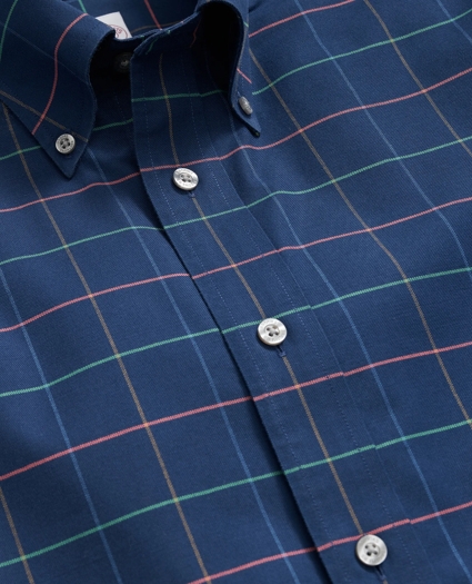 Stretch Cotton Non-Iron Oxford Polo Button Down Collar Multi Windowpane Shirt, image 2