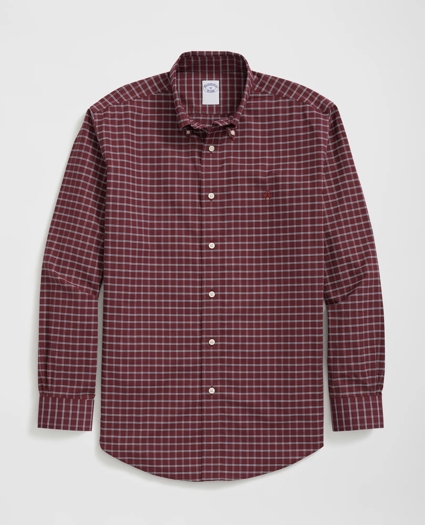 Stretch Cotton Non-Iron Oxford Polo Button Down Collar, Windowpane Shirt, image 1