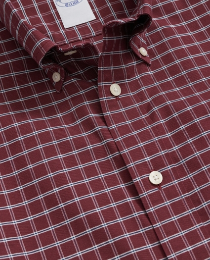 Stretch Cotton Non-Iron Oxford Polo Button Down Collar, Windowpane Shirt, image 2